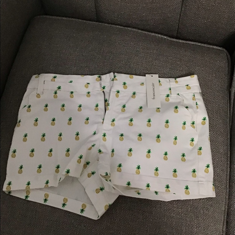 A pair of blue rain shorts.